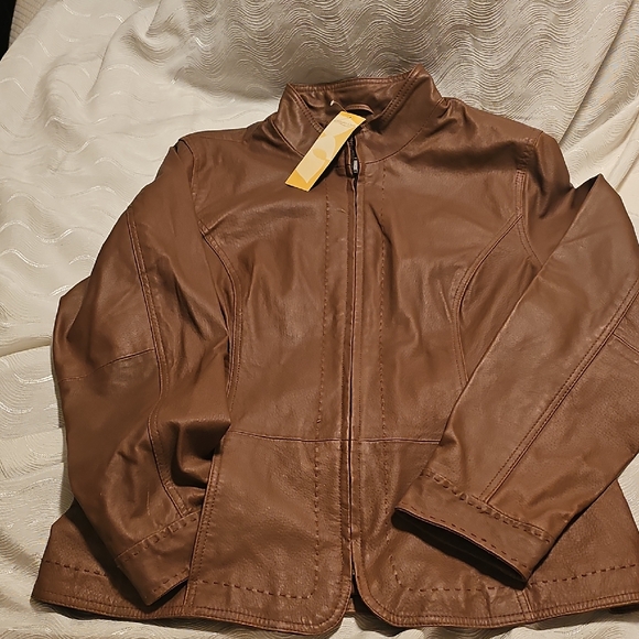 Coldwater Creek Jackets & Blazers - Coldwater Creek Tan Leather Jacket Womans Large